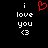 A black background displays white text 'i love you <3' with a red pixelated heart symbol above the left instance of the phrase.