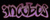 Animated sequence of stylized text in three color variations: solid purple, solid green, and gradient purple-green on black background.