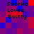 Pixelated text 'Sworka Loves Ewitty' appears in four identical positions on a red and blue checkered background with animated color shifts
