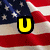 American flag background with six lettered icons in two , each showing different color variations of U, S, A
