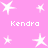 Pink background with white star shapes and repeated text "Kendra" in pixelated font across four