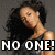 Pixelated image of a person with dark hair and light skin, wearing a sleeveless top, against a gray background with bold text reading "NO ONE!" at the bottom.