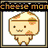 Pixelated cheese wedge with smiling face, brown rind, and small orange spot on white background under 'cheese man' text.