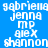 Blue background with white pixelated text names arranged in a pattern, some sections highlighted by purple rectangular overlays