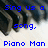 Pixelated image with blue text reading "Sing us a song." over a dark figure, and "Piano Man" at the bottom.