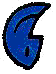 Animated sequence of a stylized crescent shape with a curved cutout, transitioning through blue, teal, and green hues