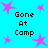 Cyan background with pink star shapes and black text reading 'Gone At Camp' in four quadrants.