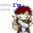 Pixelated character with red hair and blush, holding a sword-like object, displayed across three with changing text above