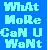 Blue background with pixelated light blue text reading 'What More Can U Want' above two grayscale portrait images of a person.