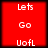 Red square icon with white text 'Lets Go UofL' in pixelated font, displayed as a static image.