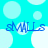 A static image with a cyan background featuring white circles and blue text reading "smalls" in four quadrants.