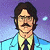 A pixelated cartoon character in a light blue jacket and dark tie stands against a purple gradient background with a small white cloud, next to green text reading "Original Icons .com" on a solid green background.