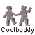 Animated contact sheet of 15 frames showing a stick-figure buddy icon performing various hand-holding and dancing poses with alternating blue/purple coloration, arranged in a 4x4 grid on gray background.