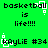 Green background with repeated pixelated text 'basketball is life!!!!' and 'KayLiE #34' in black, surrounded by white square outlines.