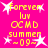 A static image with a bright pink background displays yellow pixelated text reading "forever luv OCMD summer ~09~" surrounded by white starbursts.