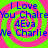A static image with four identical spiral patterns in bright pink and green, each containing blue text reading 'I Love You ChalreYou Chalre 4Eva We Charlie' on a neon background.
