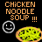 Animated icon set featuring chicken noodle soup bowls, smiley faces with changing expressions, and text phrases like "LET IT RAIN" and "AND CLEAR IT OUT" against a black background.