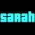 Pixelated text 'sarah' appears in cyan on black background, mirrored with inverted colors and slight pixel misalignment.