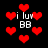 Pixelated red hearts and white text 'i luv BB' on black background with animated heart movement.