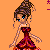 Pixel art icon featuring a woman in a red dress and an ornate gown, with repeated 'Rebecca' text on orange background.