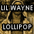 Static image of a person in gold attire with multiple text overlays including 'LIL WAYNE', 'LOLLIPOP', and 'FIREMAN' on a textured background.