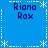 Blue background with white dotted lines and asterisks forming a , displaying "Riana Rox" text in dark blue pixelated font at four corners