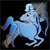 Static pixelated icon of a light blue horse-like creature with flowing mane and tail against black background, rendered in low-resolution style typical of early 2000s instant messaging icons.