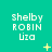 Pixelated text 'shelby ROBIN Úza' on teal background with yellow star-like shapes, animated variations of star positions and sizes across frames.