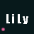 Pixelated text 'Lily' in white and pink with floating pink dots on dark backgrounds.
