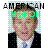 Pixelated image of a person in formal attire with green text overlay and partial 'AMERICAN' lettering above.