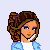 Pixel art contact sheet showing multiple frames of a cartoon female character in blue cropped jacket and dark pants with text boxes stating "I was telling his lips a secret" and "I wasn't kissing him..."