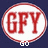 Three oval-shaped icons with red 'GFY' text on white backgrounds, each displaying different lower-case text beneath the icon.