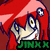 Pixelated character with red hair and yellow eyes in four- , showing facial expression changes and text overlay