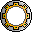 Pixelated circular and oval frames with orange, green, gray, white, and black borders in two of five icons each
