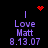 Pixelated text 'Love Matt 8.13.07' in purple on black background with red heart and red dot cluster animations.