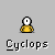 Pixelated yellow figure with white circular head and black dot eyes, repeated in with text labels beneath each instance