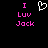 Pixelated text and heart symbol on black background, with pink 'I Luv Jack' text and white outlined heart in two side-by-side views.