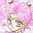 A pixelated anime-style character with brown hair and glasses, wearing a white shirt with a green collar, set against a pink and white background with red accents.