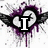 A digital artwork with a heart-shaped design featuring wings and purple splatter effects, displaying text elements across different frames.