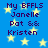 Blue background with yellow stars and repeated purple text reading "My BFFLS Janelle Pat && Kristen" in pixelated font.