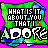 Pixelated text "WHAT IS IT ABOUT YOU THAT I ADORE" on a bright pink background with shifting multicolored patterns.