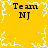 Yellow background with white pixelated border and central snowflake-like pattern, four instances of "Team NJ" text in black font.