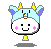 Pixelated cartoon cow head with light blue hat, yellow horns, pink cheeks, and brown nose; four variations show eye and shadow changes.