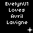 Black background with white pixelated text reading "EvelynU1 Loves Avril Lavigne" in three , plus small white symbols appearing and changing across frames