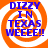 Four identical orange and white spiral backgrounds with blue text reading "DIZZY IN TEXAS WEEEEE!!" arranged in a