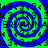 Four identical spiral patterns in blue and green with repeating text 'BRYANNA' and '3' overlaid on a blue background.