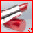 Animated sequence showing a red lip gloss tube with white and black stripes, its cap removed to reveal glossy lips below.