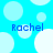 Blue background with white circles and four instances of the name 'Rachel' in blue text.