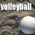 Pixelated image showing two identical volleyball icons with white text above them on a textured background.