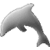 Pixelated grayscale dolphin in mid-leap pose against solid light gray background, rendered with dithering and gradient shading.